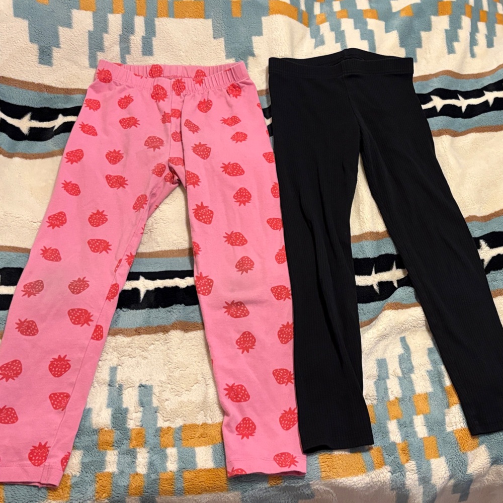 Strawberry Pink and Black Ribbed Kids Leggings Set size 6/7 Cat Jack Old Navy
